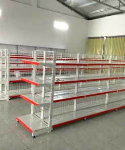 Thuê Kệ siêu thị đôi 3 tầng trưng bày hàng hóa, kích thước cao 1240 dài 1200 rộng 760mm.