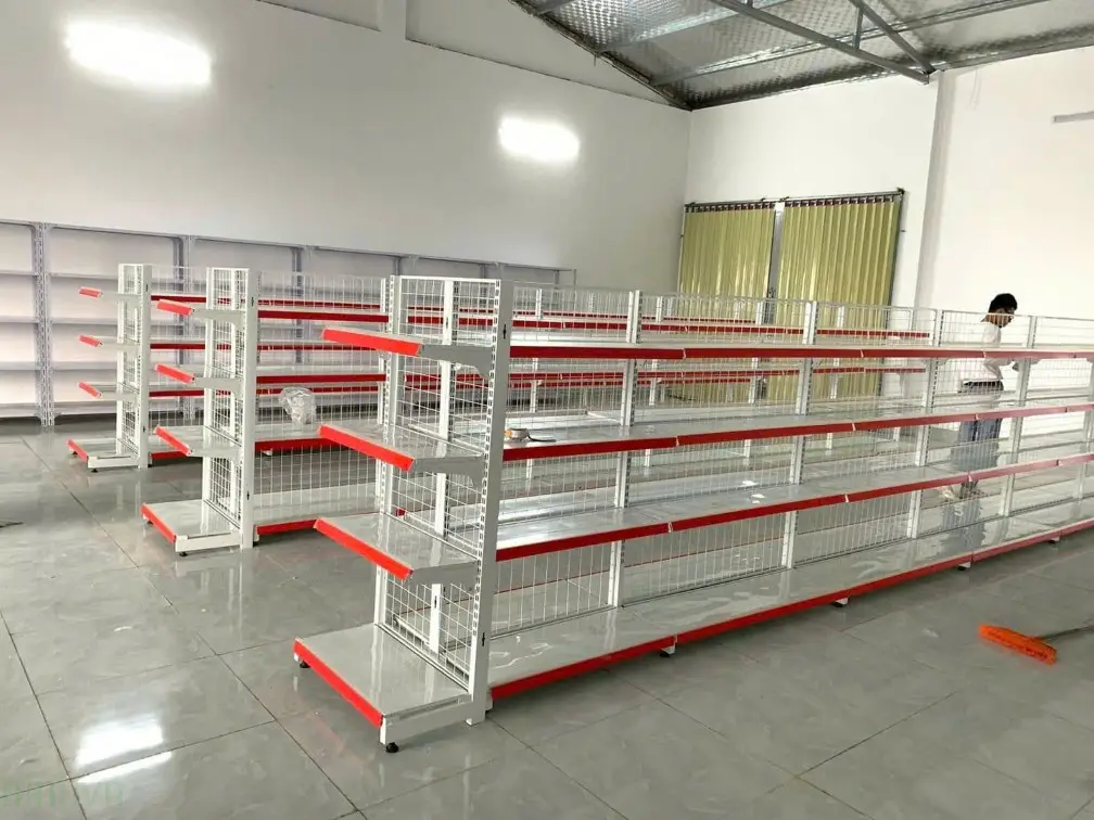 Thuê Kệ siêu thị đôi 3 tầng trưng bày hàng hóa, kích thước cao 1240 dài 1200 rộng 760mm.