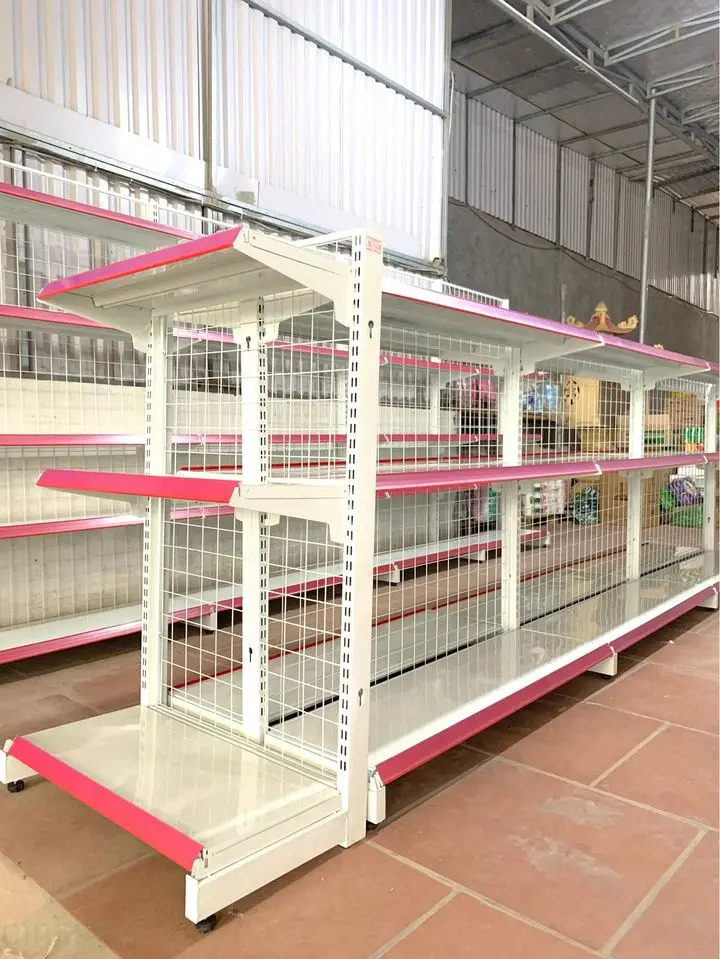 Mẫu kệ đôi siêu thị 3 tầng hai mặt trưng bày, kích thước c1240 x d700 x r760.