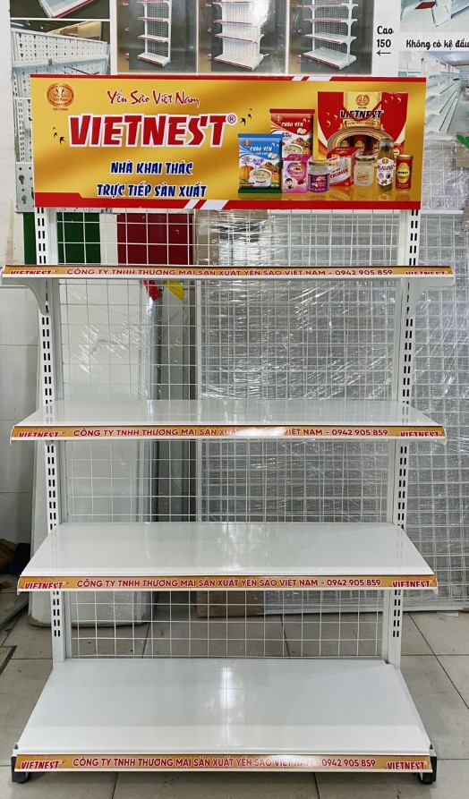 Kệ đơn siêu thị 4 tầng màu trắng cho thuê, kích thước C1520 x D900 x R410.