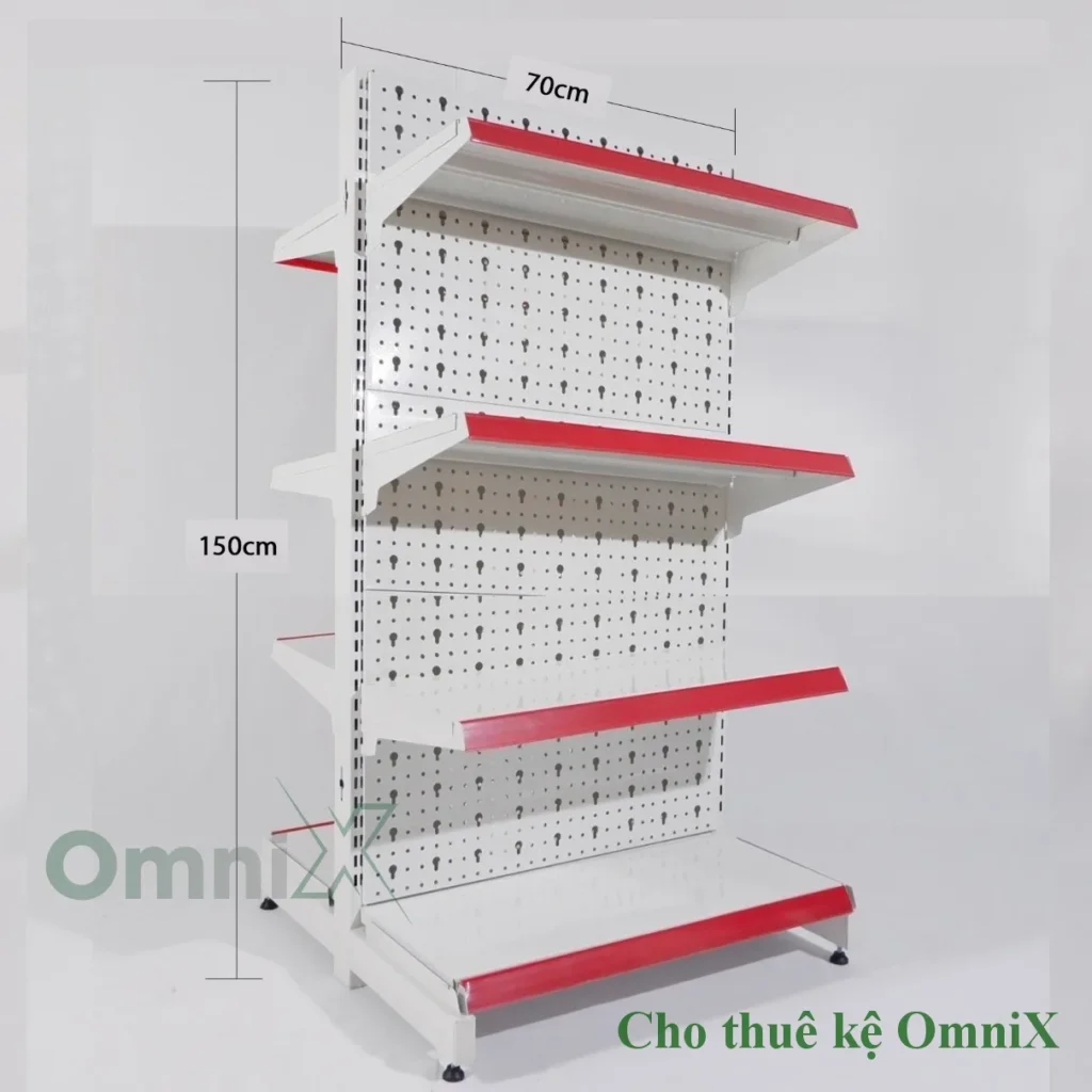 Cho thuê kệ siêu thị đôi tôn đục lỗ trưng bày hàng hóa tại sự kiện
