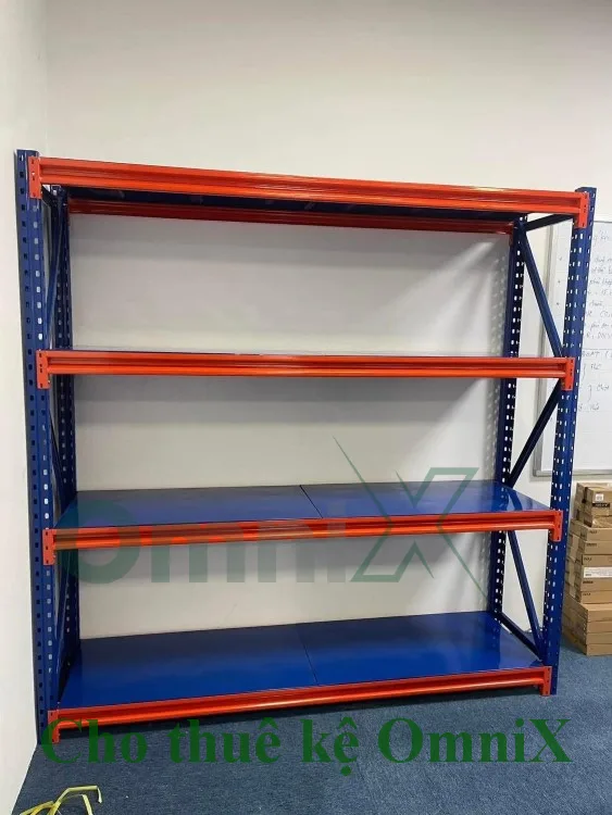 Cho thuê kệ trung tải xanh cam nhiều tầng mâm sắt lưu trữ hàng hóa kho bãi