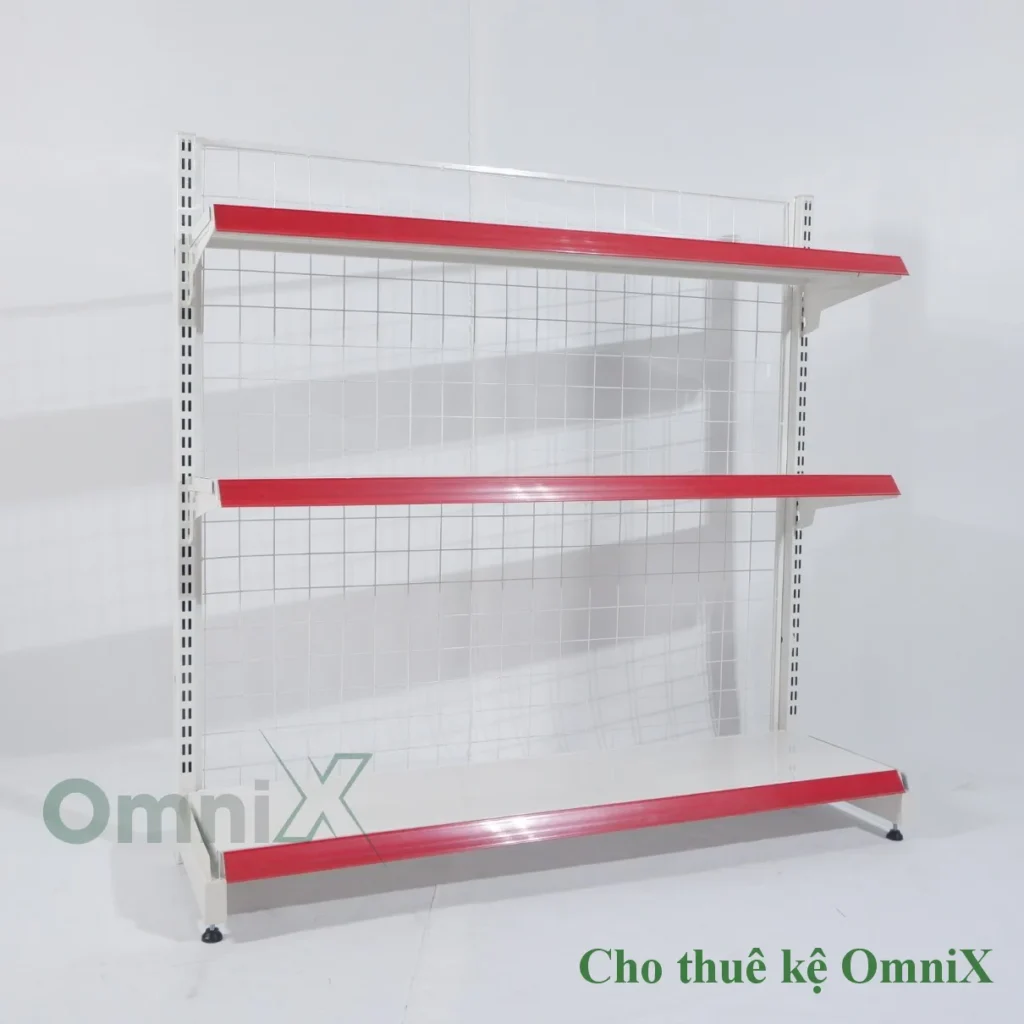 Cho thuê kệ siêu thị màu trắng nhiều tầng mâm trưng bày hàng hóa sự kiện